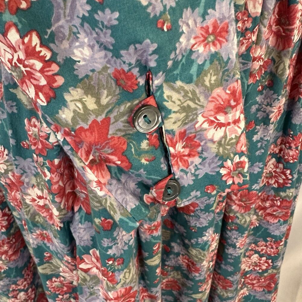 Vintage Laura Ashley Prairie Maxi Dress Floral Cottagecore 10 Cotton Puff Teal - Picture 6 of 12